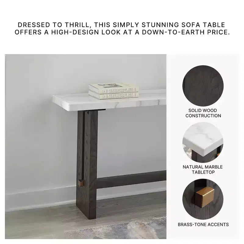 Signature Design by Ashley Burkhaus Sofa Table, Natural Marble Top, Dark Brown Oak Console for Living Room
