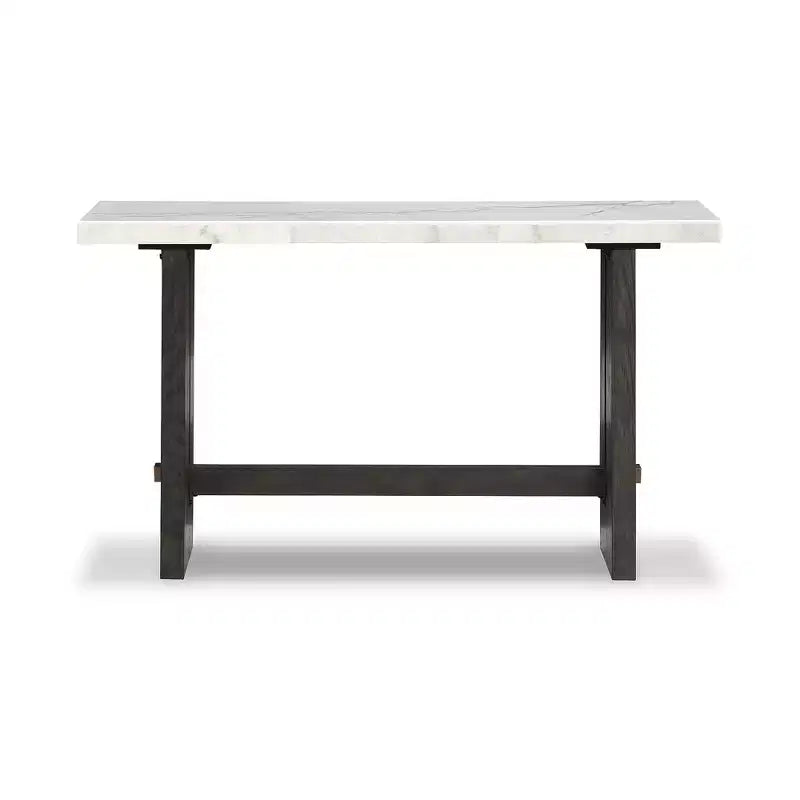 Signature Design by Ashley Burkhaus Sofa Table, Natural Marble Top, Dark Brown Oak Console for Living Room