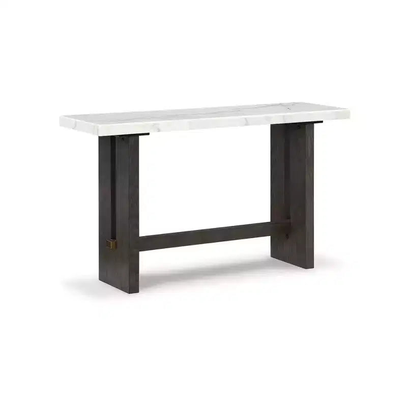 Signature Design by Ashley Burkhaus Sofa Table, Natural Marble Top, Dark Brown Oak Console for Living Room