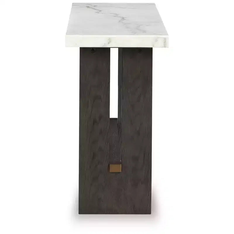 Signature Design by Ashley Burkhaus Sofa Table, Natural Marble Top, Dark Brown Oak Console for Living Room