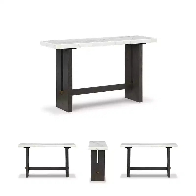 Signature Design by Ashley Burkhaus Sofa Table, Natural Marble Top, Dark Brown Oak Console for Living Room