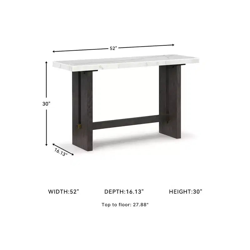 Signature Design by Ashley Burkhaus Sofa Table, Natural Marble Top, Dark Brown Oak Console for Living Room