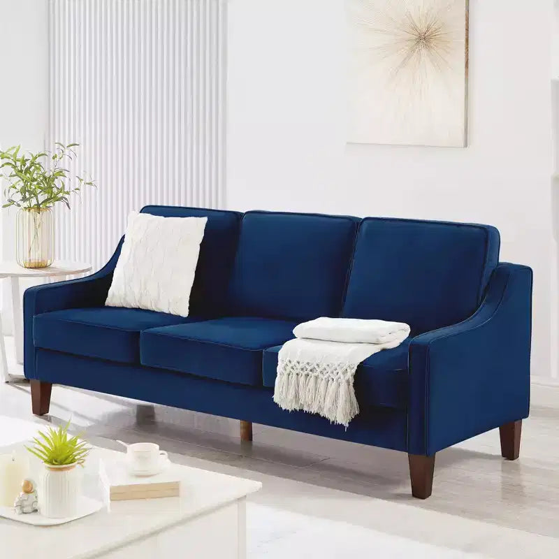 Single/Loveseat/3-Piece Seat Upholstered Sofa Chair/Couch with Scooped Armrest and Wooden Legs, Navy/Black/Taupe, 4W-ModernLuxe