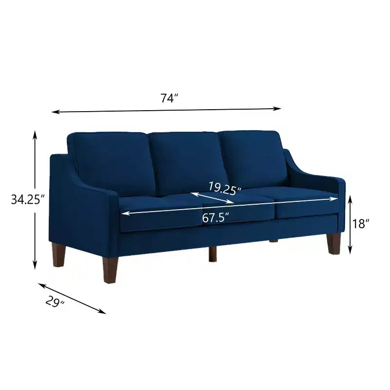 Single/Loveseat/3-Piece Seat Upholstered Sofa Chair/Couch with Scooped Armrest and Wooden Legs, Navy/Black/Taupe, 4W-ModernLuxe