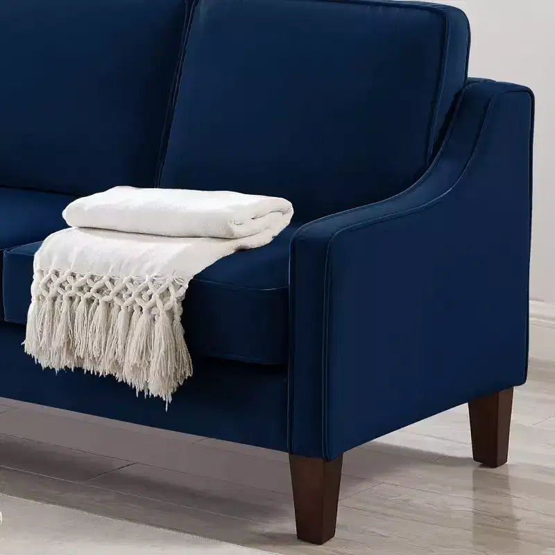 Single/Loveseat/3-Piece Seat Upholstered Sofa Chair/Couch with Scooped Armrest and Wooden Legs, Navy/Black/Taupe, 4W-ModernLuxe