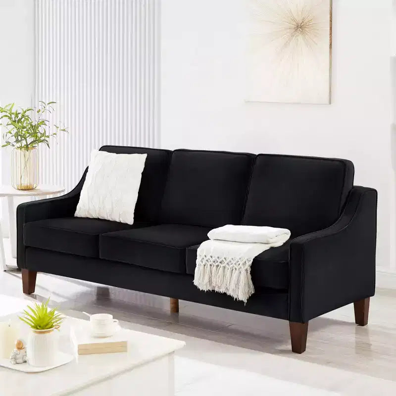 Single/Loveseat/3-Piece Seat Upholstered Sofa Chair/Couch with Scooped Armrest and Wooden Legs, Navy/Black/Taupe, 4W-ModernLuxe