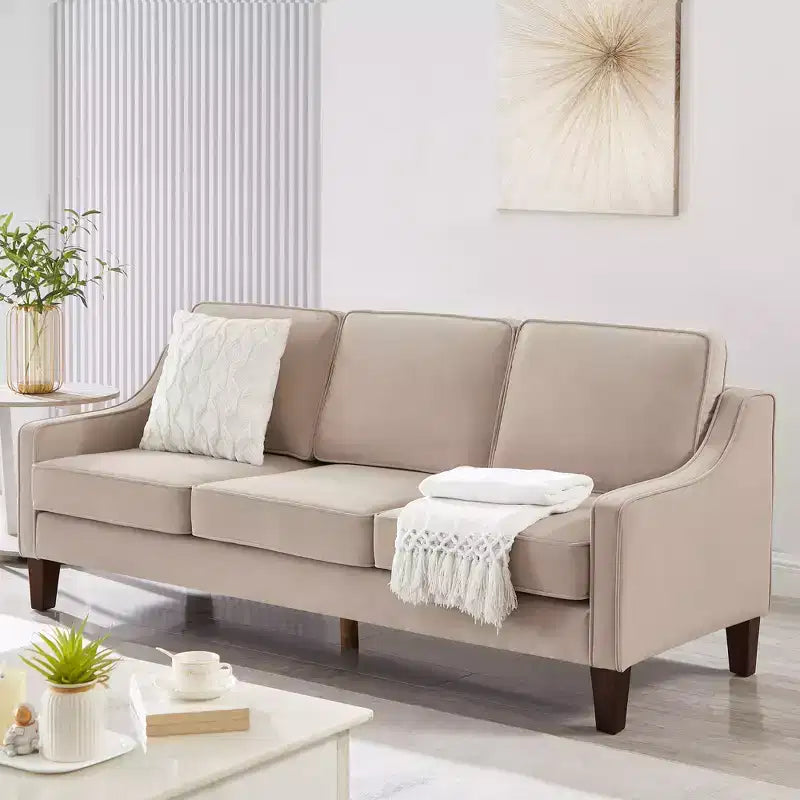 Single/Loveseat/3-Piece Seat Upholstered Sofa Chair/Couch with Scooped Armrest and Wooden Legs, Navy/Black/Taupe, 4W-ModernLuxe