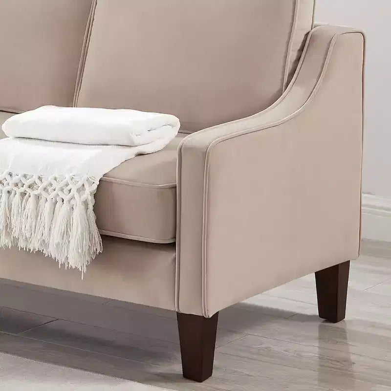 Single/Loveseat/3-Piece Seat Upholstered Sofa Chair/Couch with Scooped Armrest and Wooden Legs, Navy/Black/Taupe, 4W-ModernLuxe