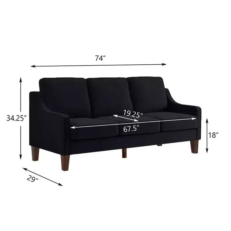 Single/Loveseat/3-Piece Seat Upholstered Sofa Chair/Couch with Scooped Armrest and Wooden Legs, Navy/Black/Taupe, 4W-ModernLuxe