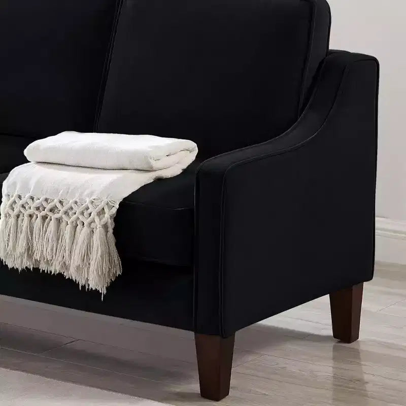 Single/Loveseat/3-Piece Seat Upholstered Sofa Chair/Couch with Scooped Armrest and Wooden Legs, Navy/Black/Taupe, 4W-ModernLuxe