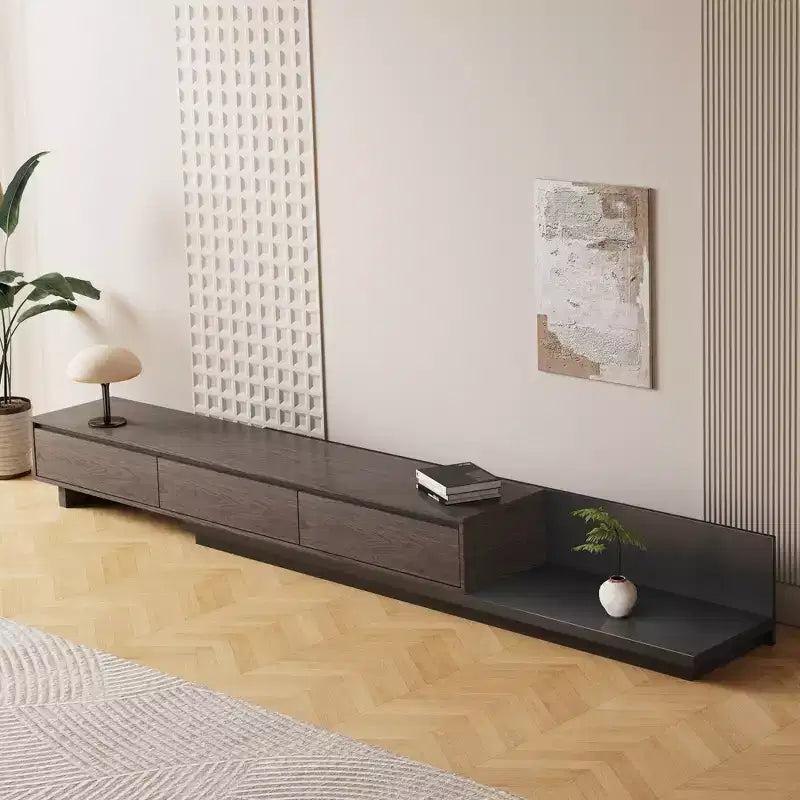 Luck Live Contemporary 78.7in modern expandable TV stand in Dark Walnut, media console with 3 drawers
